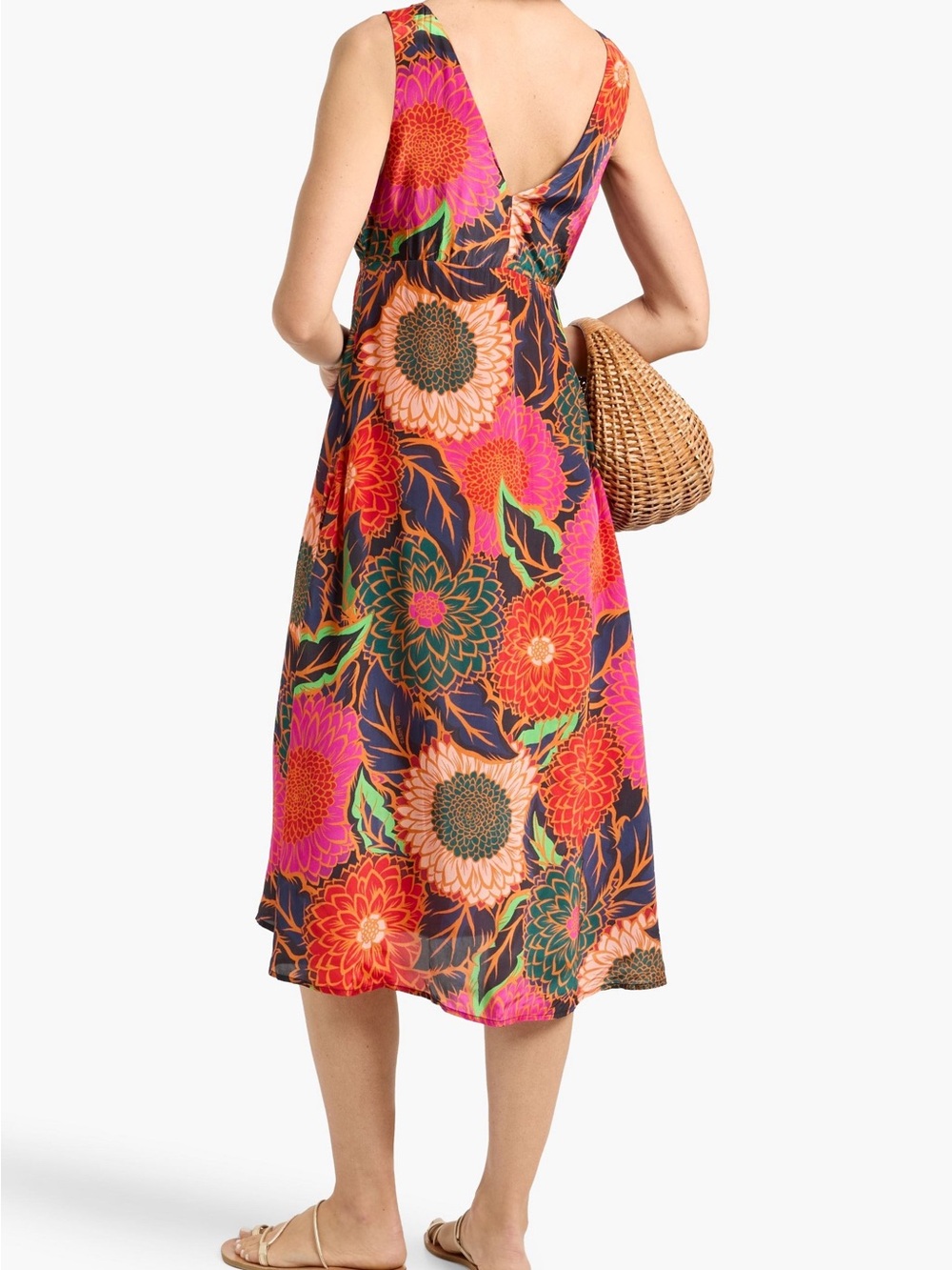 FARM RIO Floral Print V-Neck Midi Dress in Bright Multi - Picture 2 of 5